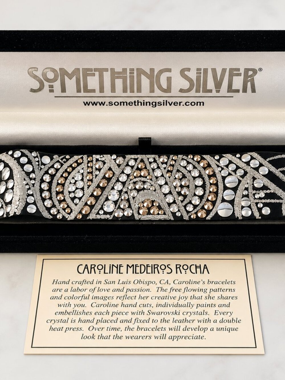 Caroline Rocha Swarovski Crystal Leather Cuff Bracelet NIB